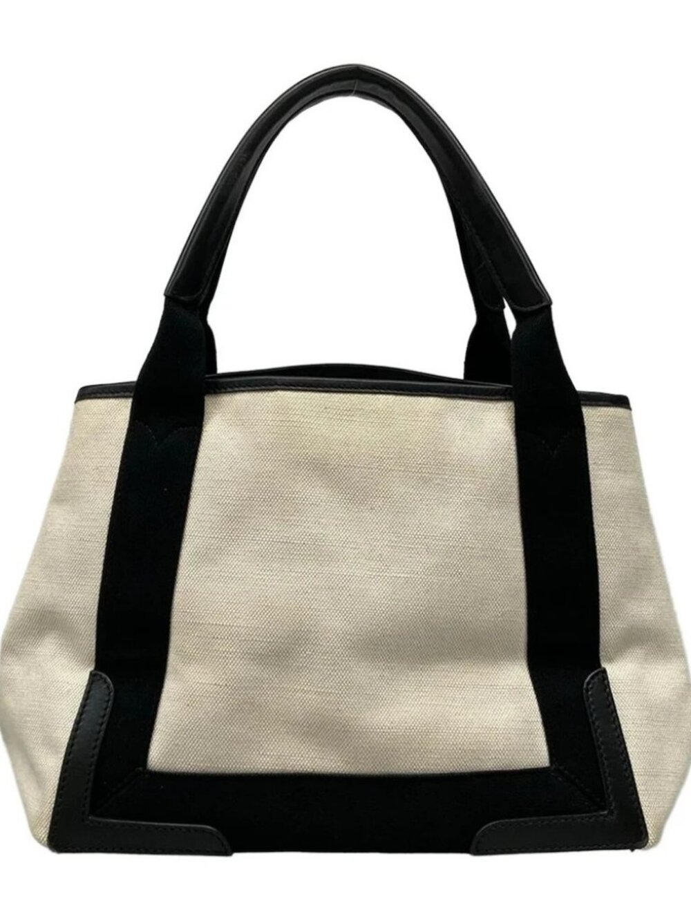 BALENCIAGA Navy Cabas S 339933 Cream Black Canvas Leather Tote Bag - Picture 3 of 14